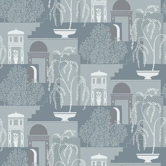 Papel pintado geométrico Mimi gris azul y blanco gris - Borastapeter Swedish Grace 5518