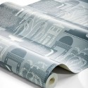 Papel pintado geométrico Mimi gris azul y blanco gris - Borastapeter Swedish Grace 5518
