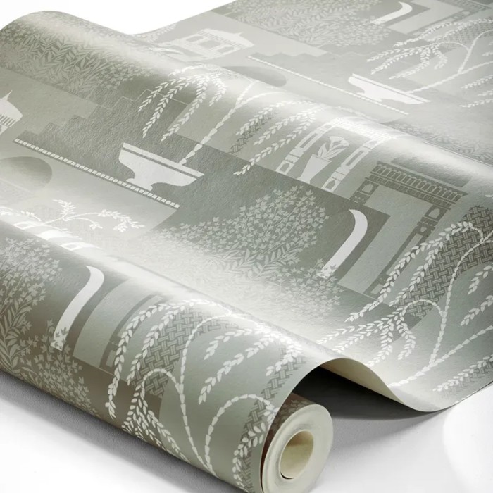 Papel pintado geométrico Mimi verde frío y gris claro - Borastapeter Swedish Grace 5519