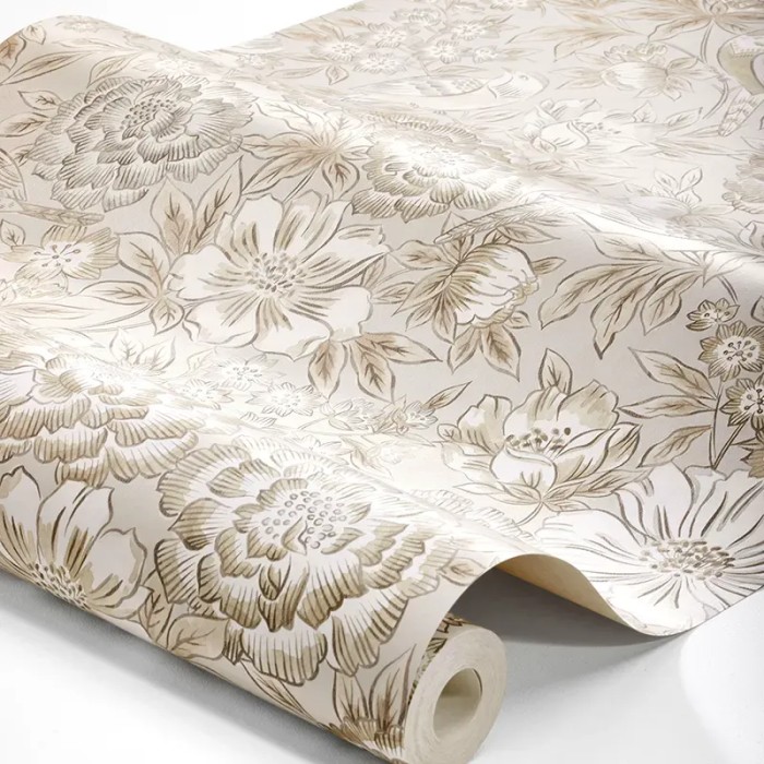 Borastapeter|Wallpaper floral Dagmar neutral beige and grey with birds|Wallpaper