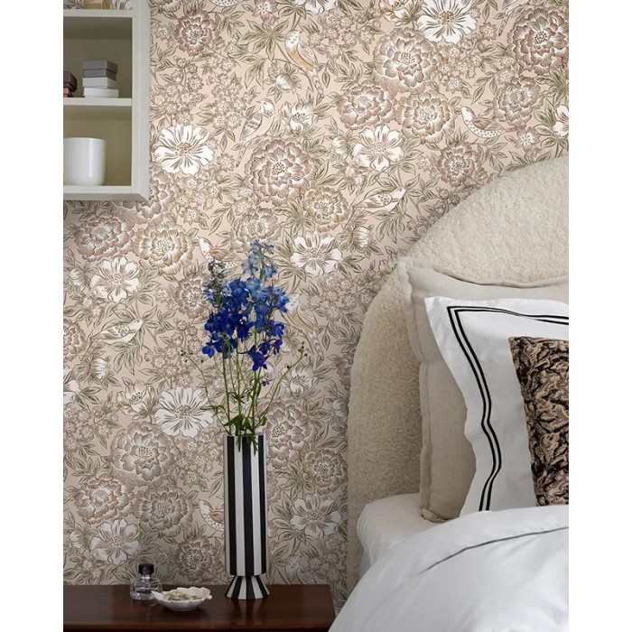 Papel pintado floral Dagmar albaricoque rosa y naranja oxidado - Borastapeter Swedish Grace 5527