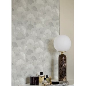 Casadeco|Floral wallpaper with coral-colored Japanese water lilies|Japanese Flowers 2