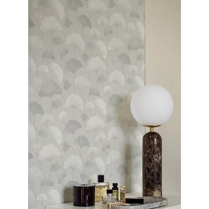 Borastapeter|Wallpaper Sophia light grey with ginkgo leaves|Modern