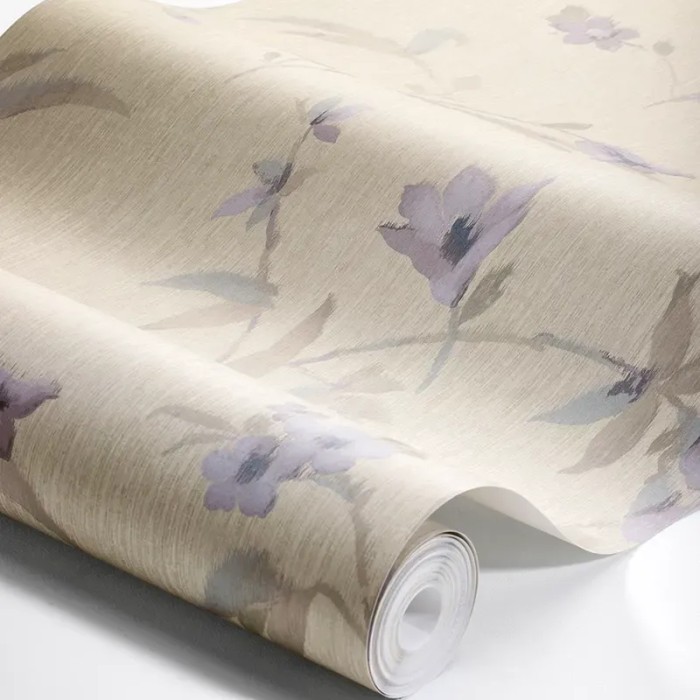 Papel pintado floral Marlene azul lavanda y gris beige - Borastapeter Swedish Grace 5536