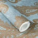 Rasch|Papier peint style hindou cachemire bleu doré|Papier Peint