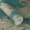 Rasch|Tapete Cachemire Motive grün gold|Damast