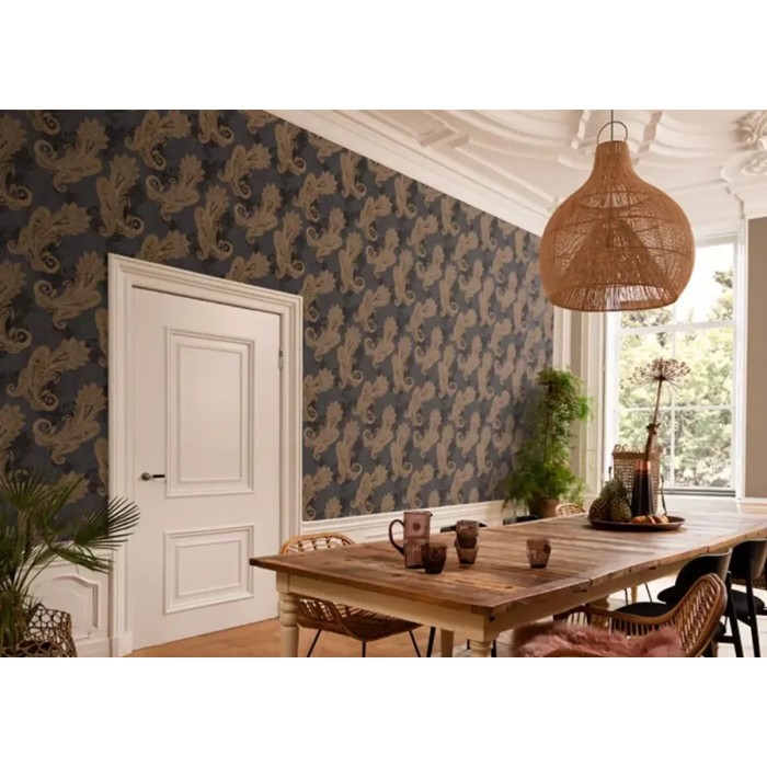 Rasch|Tapete klassisches Cachemire schwarzgold|Damast