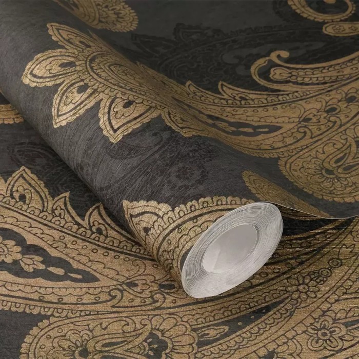 Rasch|Papier peint cachemire classique noir doré|Damas