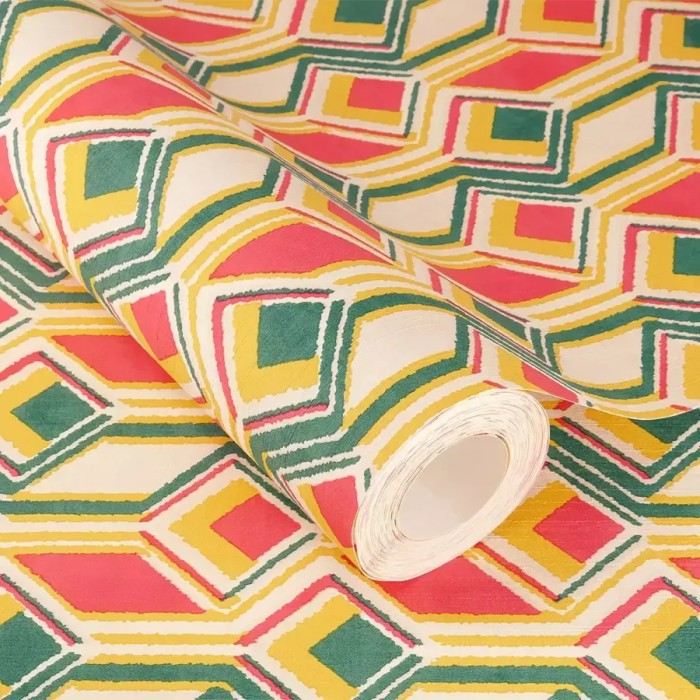 Papel pintado cuadros y rombos 3D multicolor - Rasch Indian Style 746549