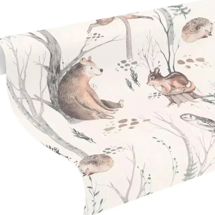 Papel pintado infantil animales del bosque blanco - Rasch Kids World 300048