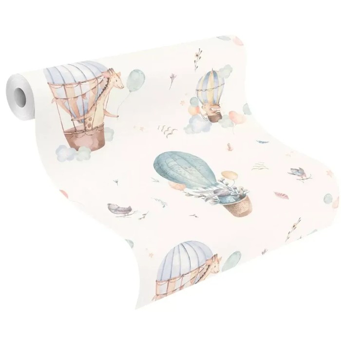 Papel pintado infantil globos y animales blanco alegre - Rasch Kids World 300512