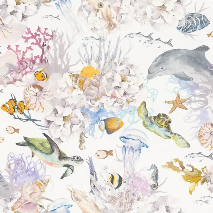 Rasch|Papel pintado infantil animales corales marinos blanco|Infantil