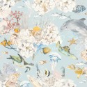 Rasch|Wallpaper kids marine animals and corals pastel blue|Children's