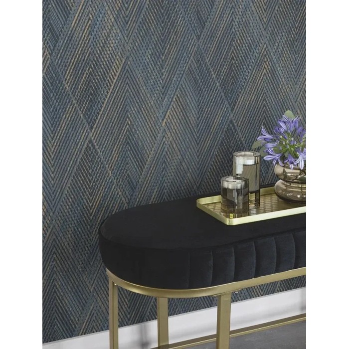Rasch|Tapete modern blaugoldene Rauten|Geometrisch