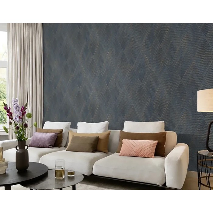 Rasch|Tapete modern blaugoldene Rauten|Geometrisch