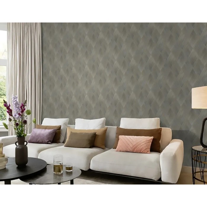 Papel pintado salón moderno rombos gris y dorado - Rasch Perfecto VI 844153