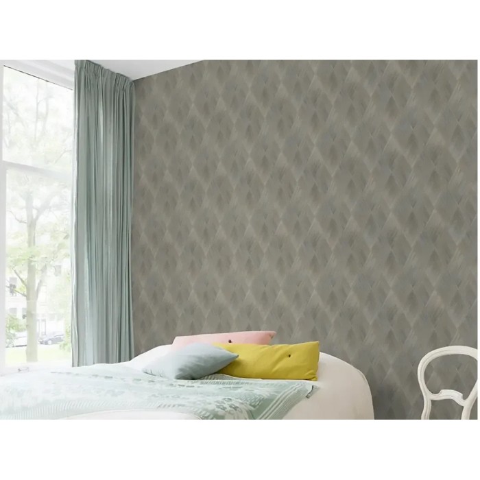 Papel pintado salón moderno rombos gris y dorado - Rasch Perfecto VI 844153