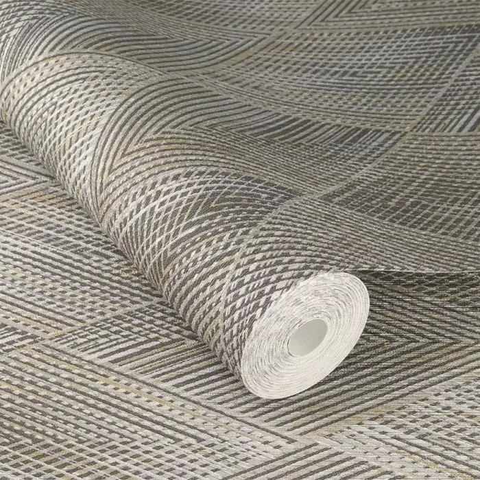 Papel pintado salón moderno rombos gris y dorado - Rasch Perfecto VI 844153