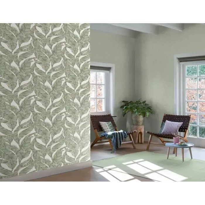 Rasch|Papier peint fleuri grandes feuilles vert|Papier Peint