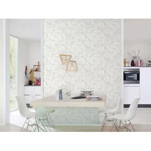 Caselio|Minimalistische Tapete in Weiß und Gold, geometrisches Muster|Kreisen 2