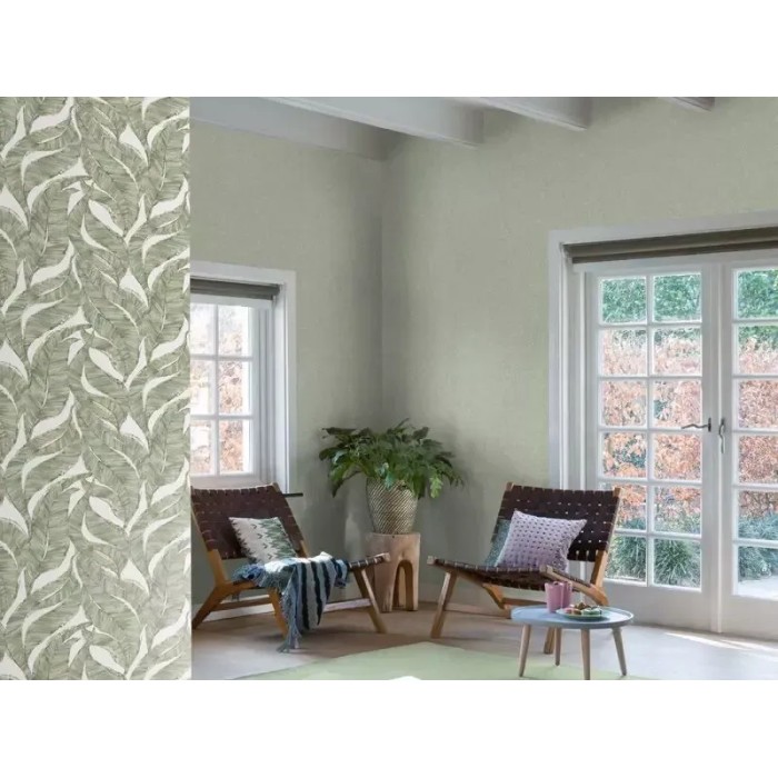 Rasch|Papel pintado liso textura granulado verde|Papel Pintado