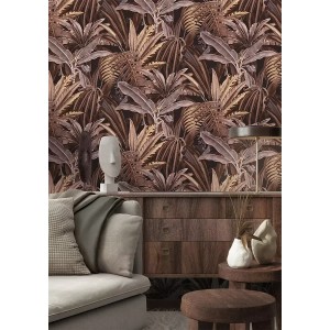 Grandeco|Papel pintado hojas de palmera color ocre tropical|Tropical 2