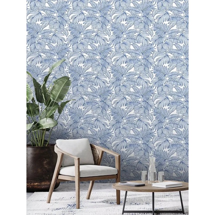 Rasch|Papel pintado floral collage hojas grandes azul|Papel Pintado