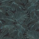 Rasch|Papel pintado floral hojas grandes negro turquesa|Papel Pintado