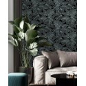 Rasch|Papel pintado floral hojas grandes negro turquesa|Papel Pintado