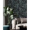 Rasch|Papel pintado floral hojas grandes negro turquesa|Papel Pintado