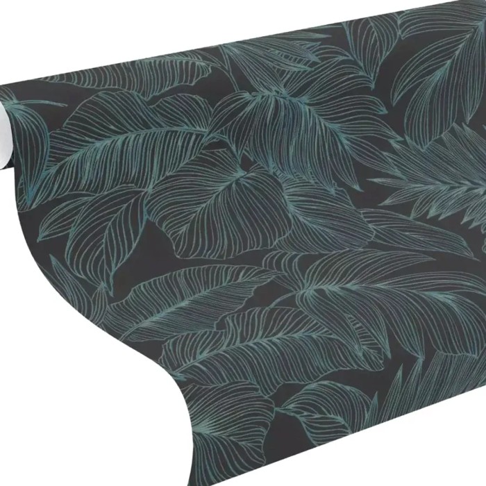 Rasch|Tapete Blumen große schwarze turquoise Blätter|Tapeten