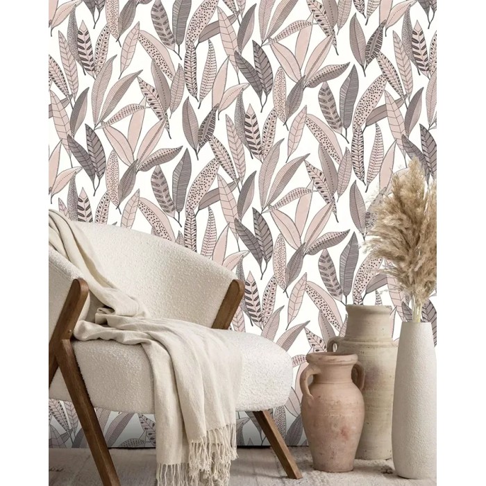 Rasch|Wallpaper modern white pink floral leaves|Wallpaper