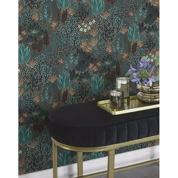 Rasch|Papier peint fleuri moderne jardin turquoise|Papier Peint