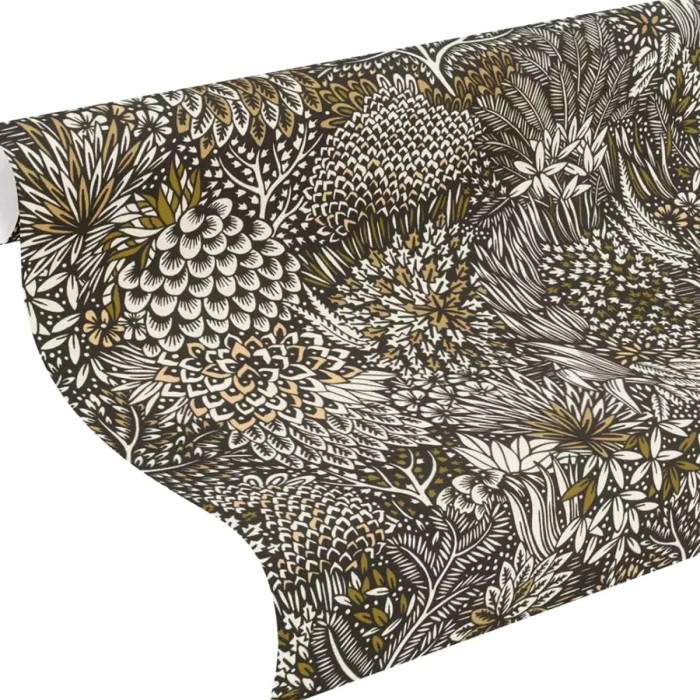 Papel pintado floral moderno bosque mágico negro - Rasch Symphony 866117