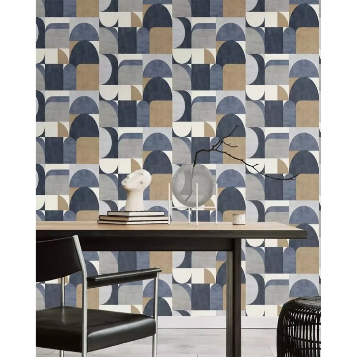 Rasch|Wallpaper geometric blue retro look|Geometric