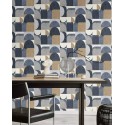 Rasch|Papel pintado geométrico azul aspecto retro|Geométrico
