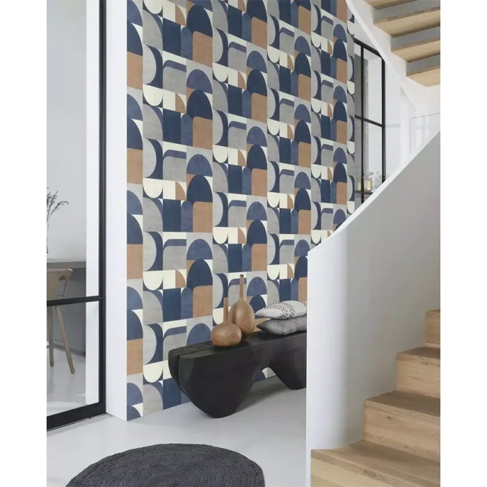 Rasch|Wallpaper geometric blue retro look|Geometric