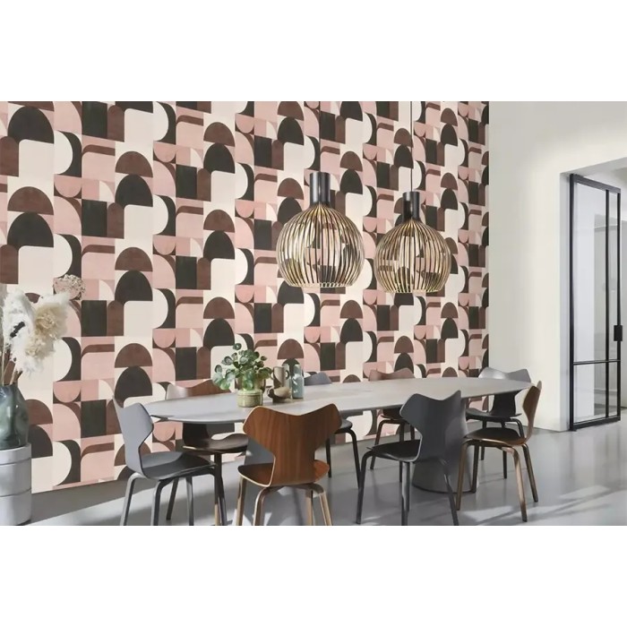 Rasch|Papel pintado geométrico rosa patrón retro|Geométrico