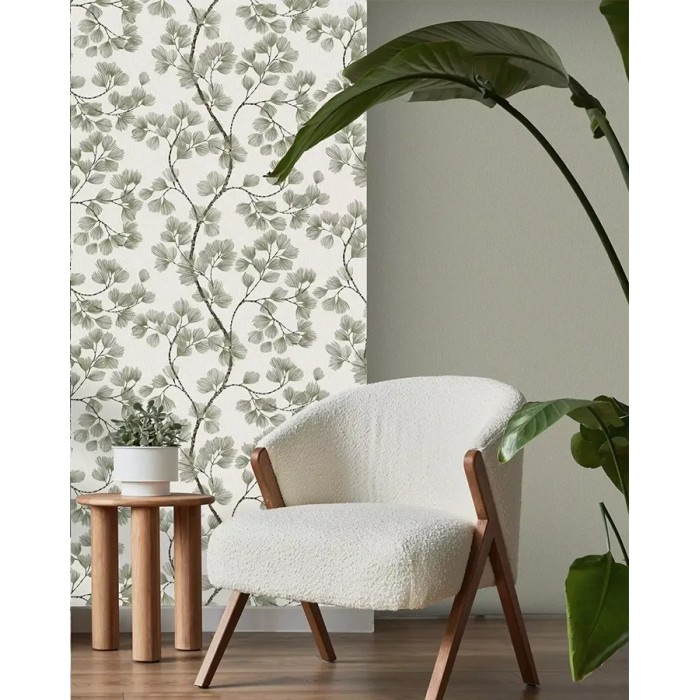 Rasch|Papier peint japandi pin oriental blanc doré|Floral