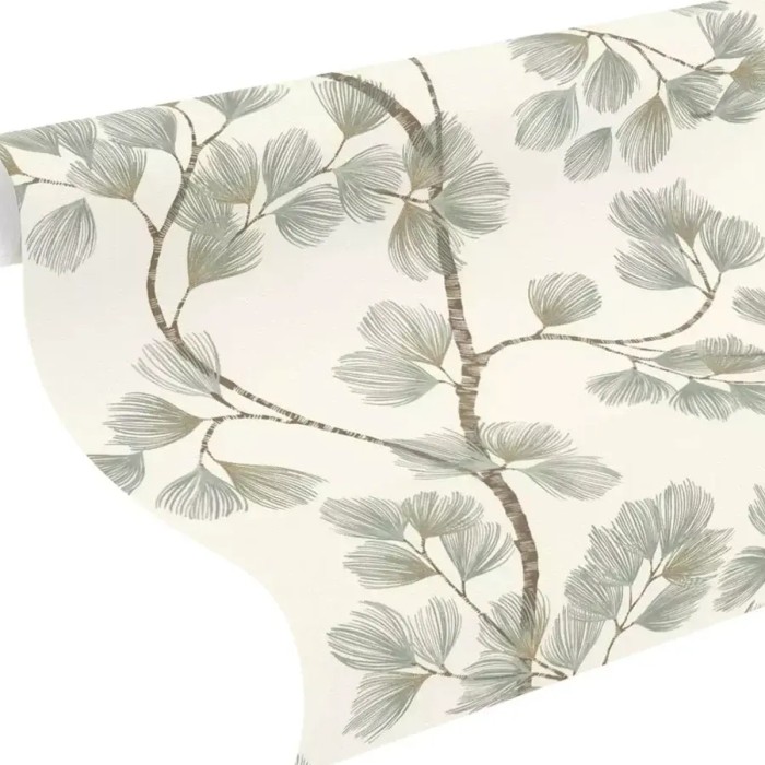 Rasch|Papier peint japandi pin oriental blanc doré|Floral