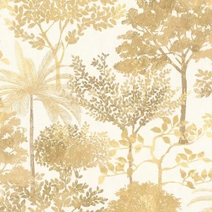 Khroma|Papier peint palmiers caribéens dorés fond noir|Papier Peint