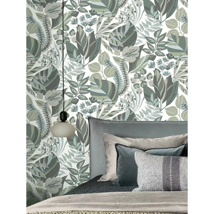 Rasch|Wallpaper minimalist blue-green botanical floral|Wallpaper