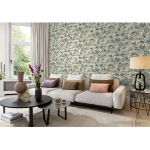 Caselio|Botanical wallpaper with porcelain blue flowers|Wallpaper 2