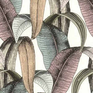 Rasch|Papier peint paradis tropical bungalows vert et violet|Tropical