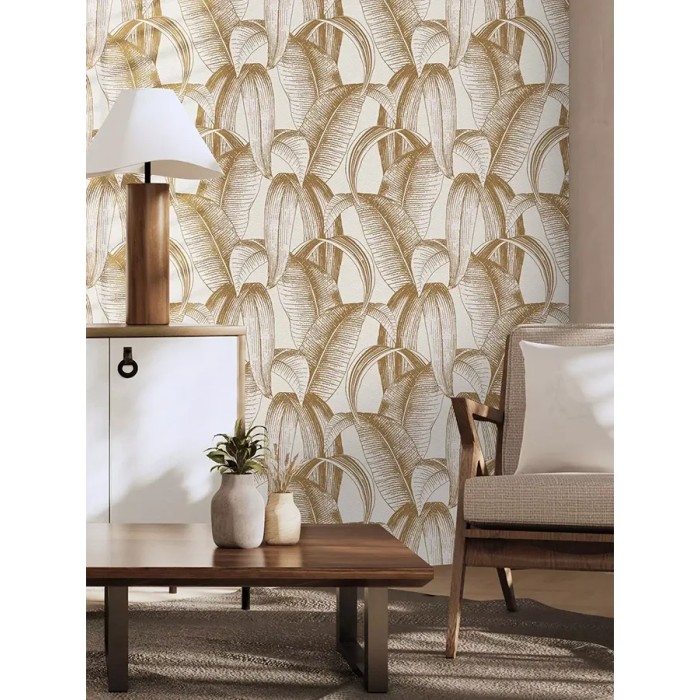 Rasch|Papel pintado jungle hojas banano color miel|Tropical