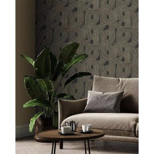 Versace|Baroque wallpaper with floral circles in gold and black|Wallpaper 2