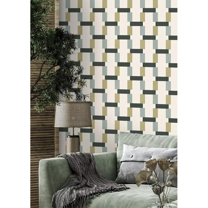 Rasch|Papier peint vintage motif géométrique vert|Rétro