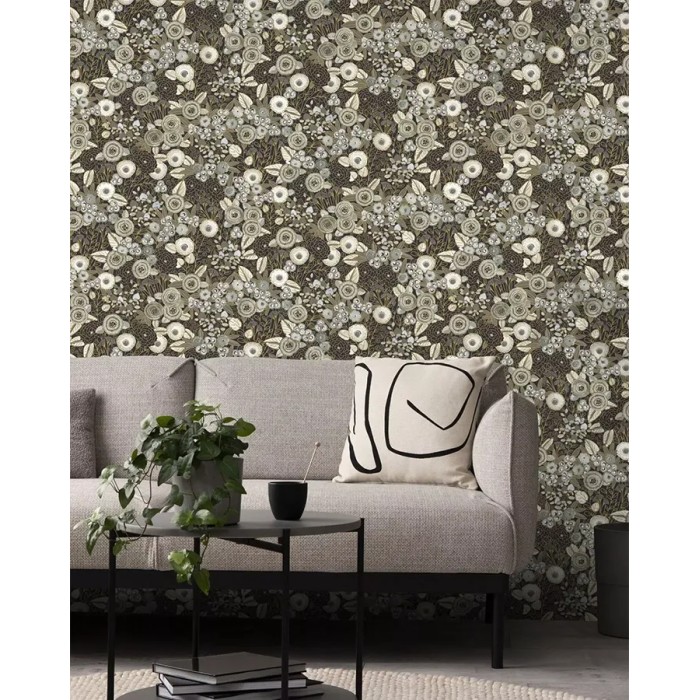 Papel pintado floral romántico negro dorado - Rasch Symphony 868913