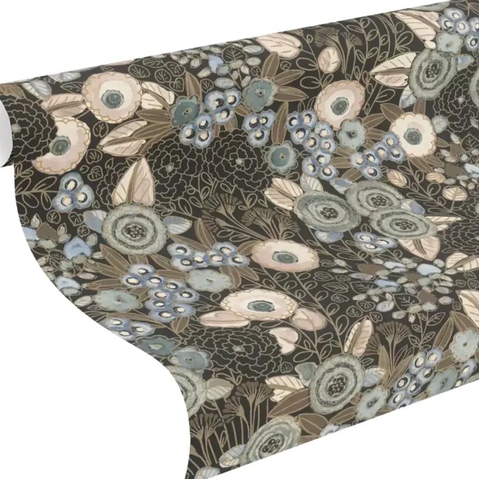 Rasch|Papier peint fleuri romantique noir doré|Romantique