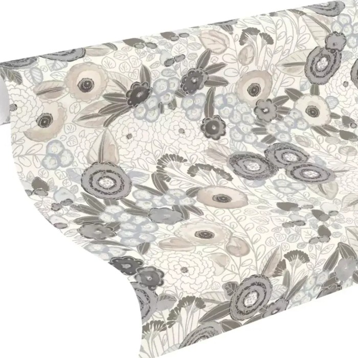 Rasch|Papel pintado floral romántico blanco plateado|Romántico